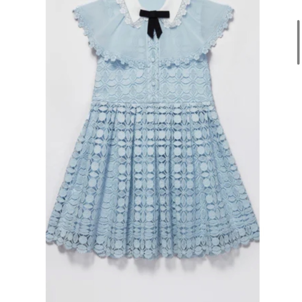 Self-Portrait Girls Pale Blue Lace Dress with Contrast Collar